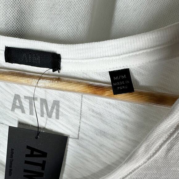 ATM Short Sleeve Slub Knit V-Neck Tee Shirt Size Medium White - Picture 3 of 10